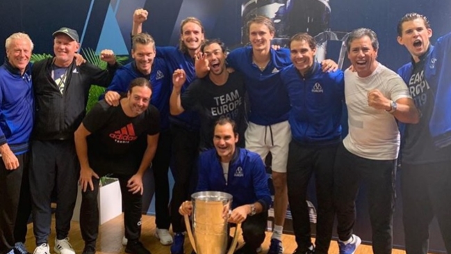 Nicolás Massú celebró junto a Thiem, Federer y Nadal el título de Europa en la Laver Cup