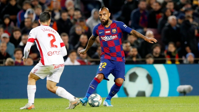 El festejo de Arturo Vidal tras la aplastante victoria de Barcelona sobre Mallorca
