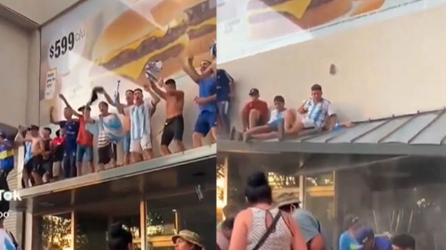 Hinchas de Argentina rompieron el techo de un McDonald's durante los festejos